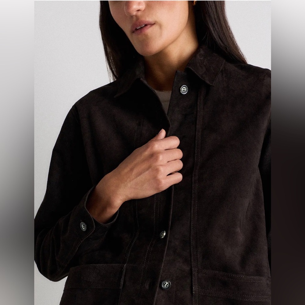 New Quince Black Suede Leather Chore Jacket SZ Large - Picture 8 of 12